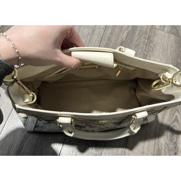 Tory Burch watercolor botanical print Robinson canvas triangle tote handbag - Picture 5 of 9